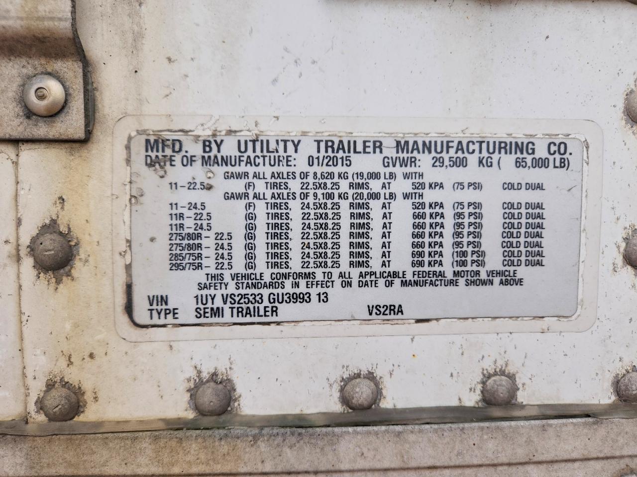2016 Utility VS2RA Refrigerated Van Trailer