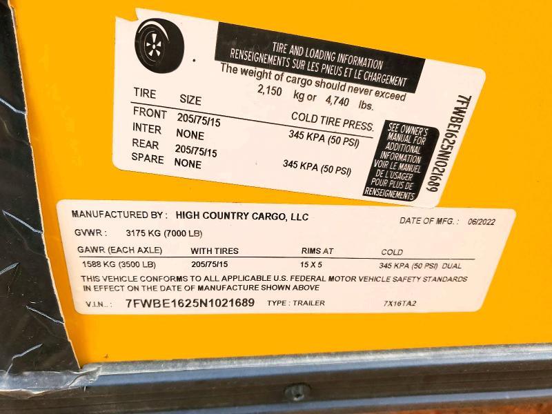 2022 High Coutnry Cargo 7X16TA2 Enclosed Cargo Trailer