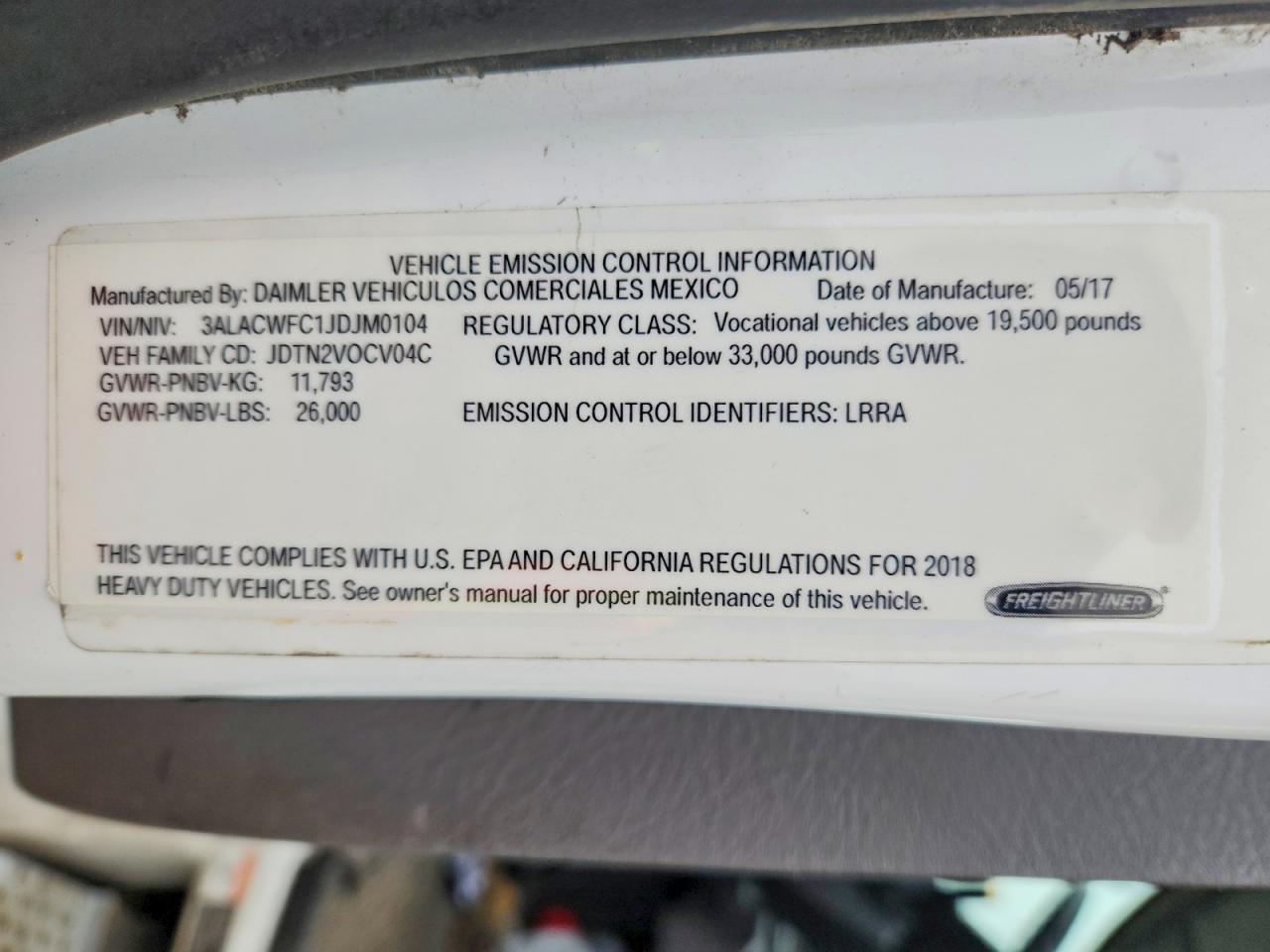 2018 Freigliner 2018 Freightliner Business Class M2 Refrigerated B