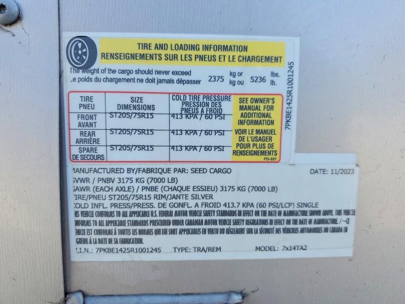 2024 Seed Cargo 7X14TA2 Enclosed Cargo Trailer