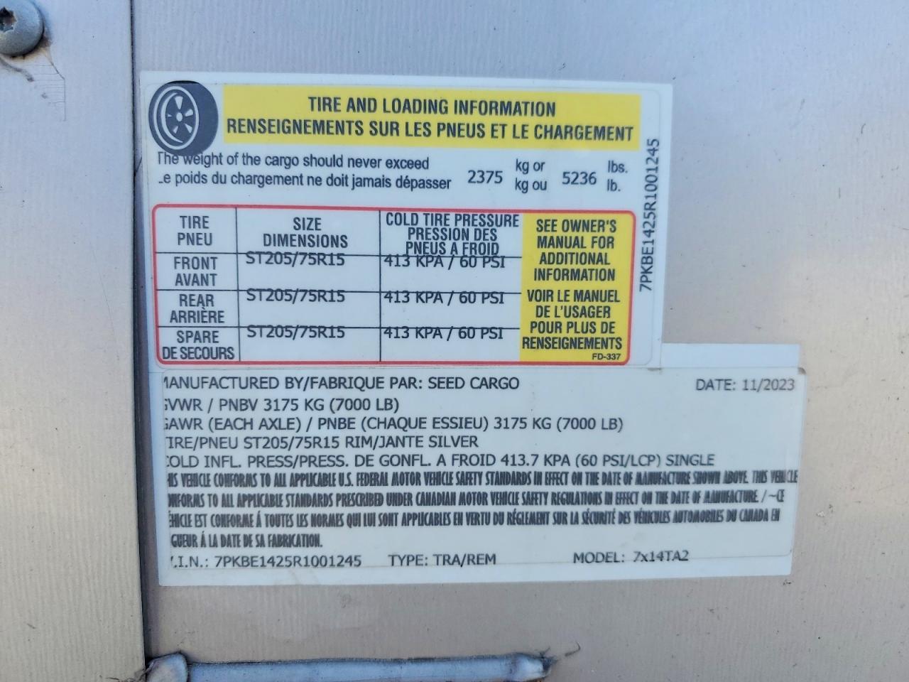 2024 Seed Cargo 7X14TA2 Enclosed Cargo Trailer