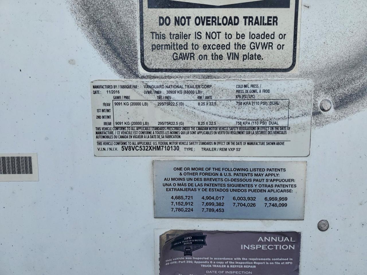 2017 Vanguard VXP 53 DRY Van Trailer