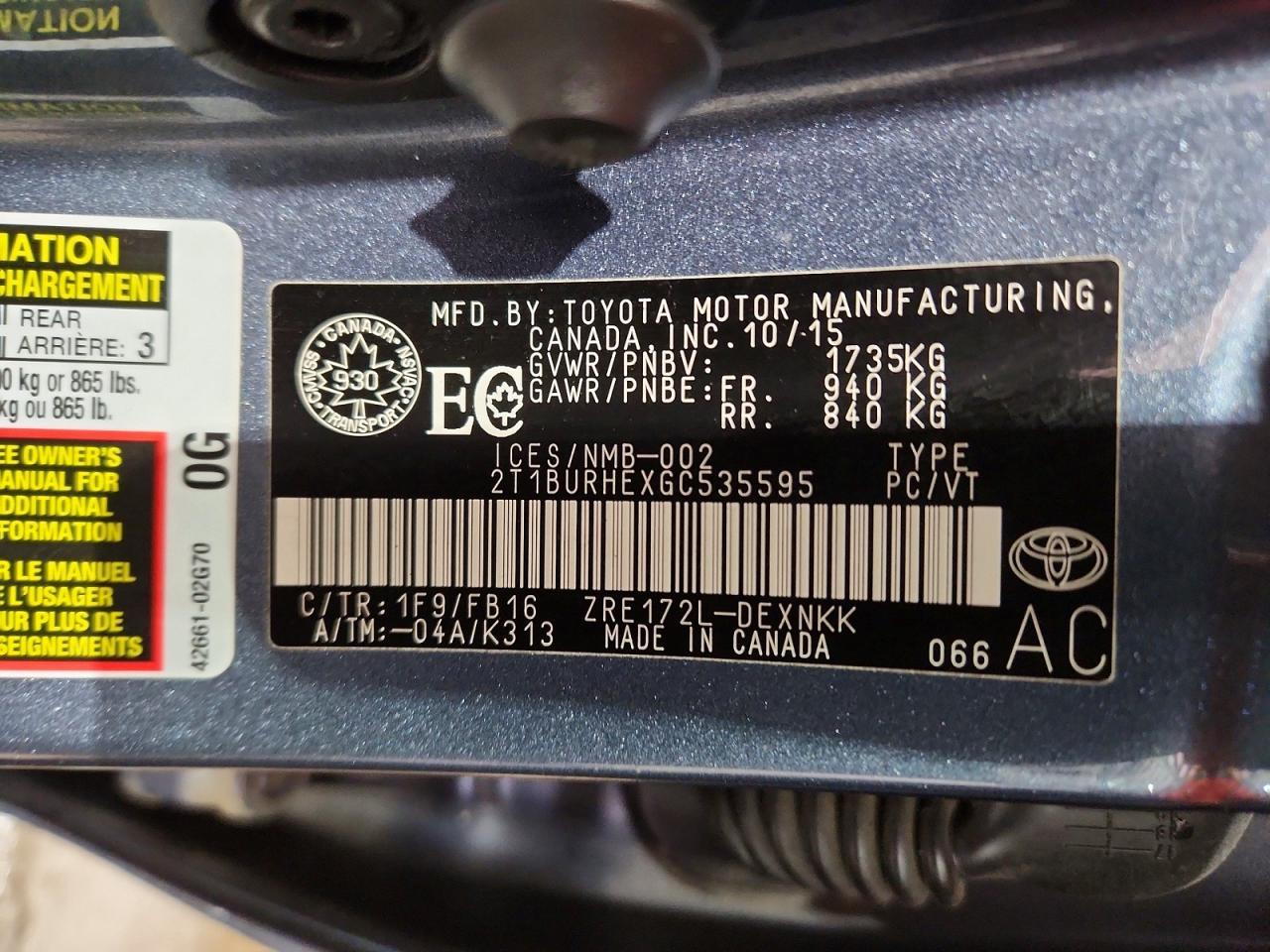 2016 Toyota Corolla l