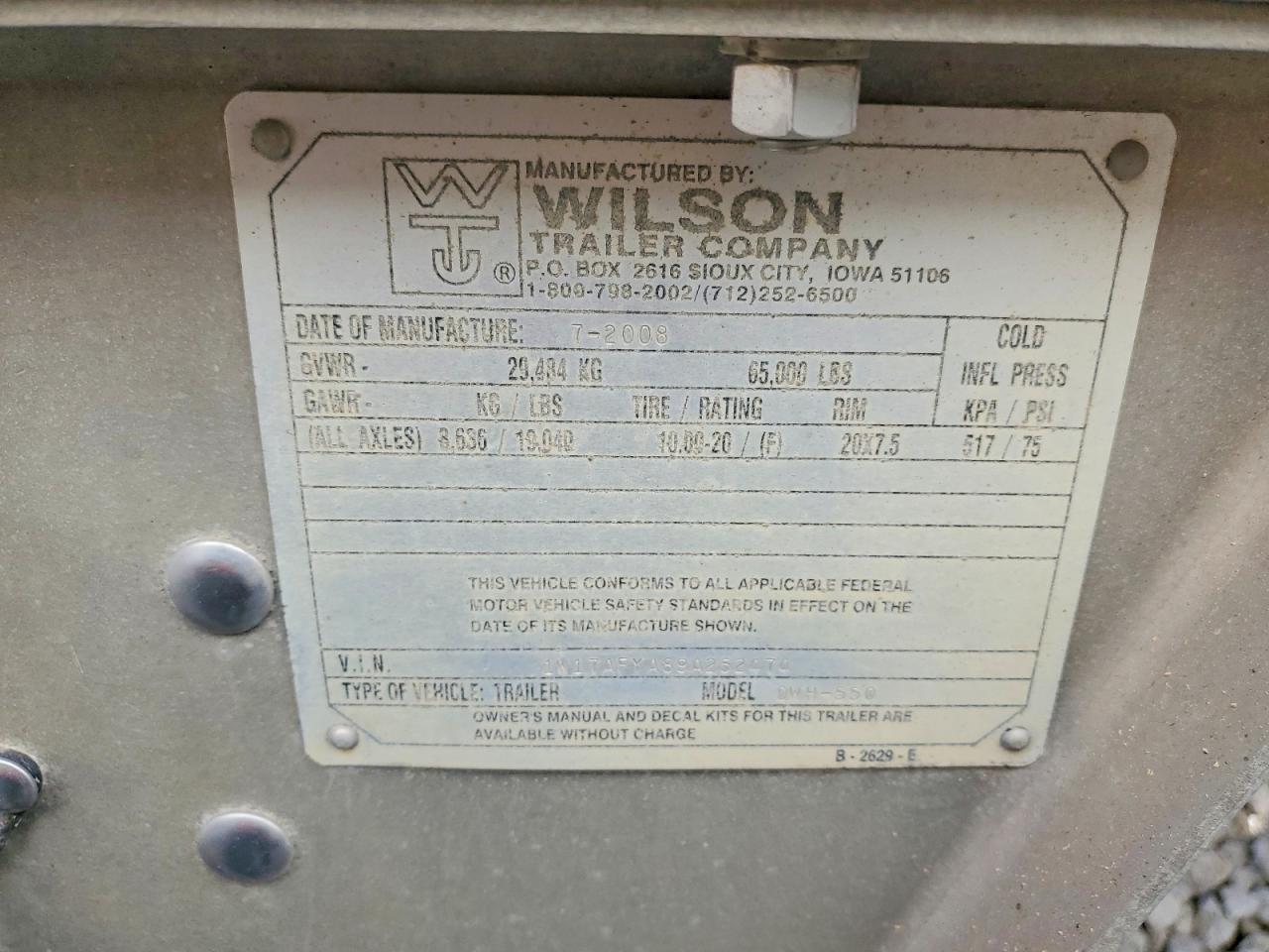 2008 Wilson ON DWH-550 Grain Trailer