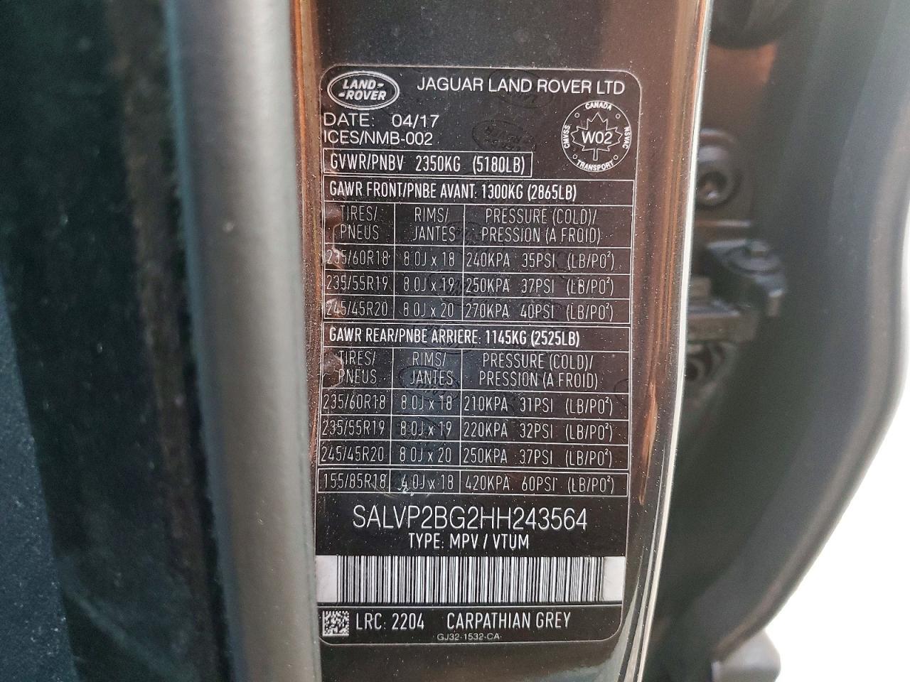 2017 Land Rover Range Rover Evoque se