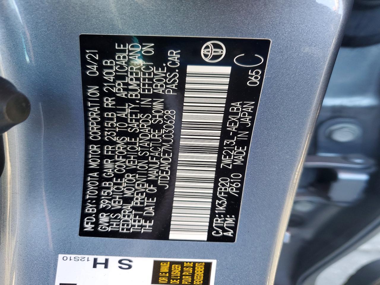 2021 Toyota Corolla Hybrid le
