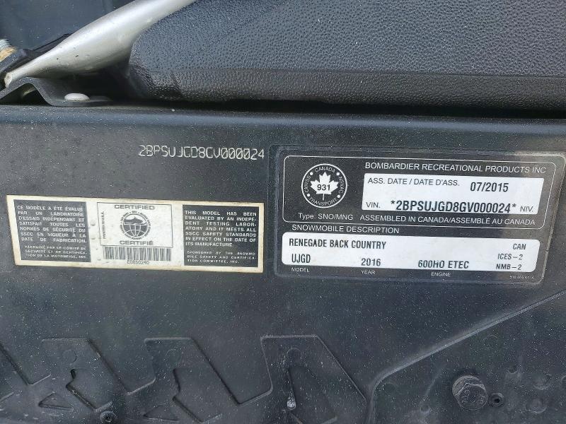 2016 Skidoo Renegade Backcountry 600 H.O. RER