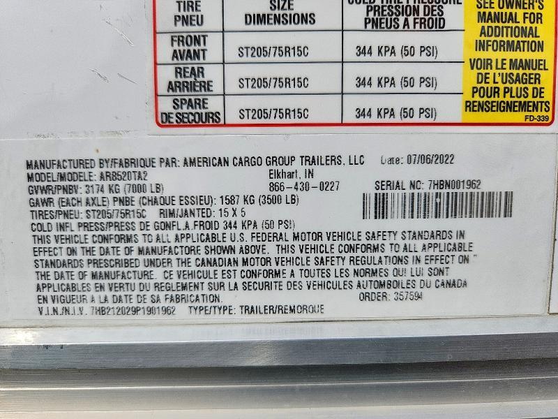 2023 American Hauler Ar8520ta2 Enclosed Cargo Trailer