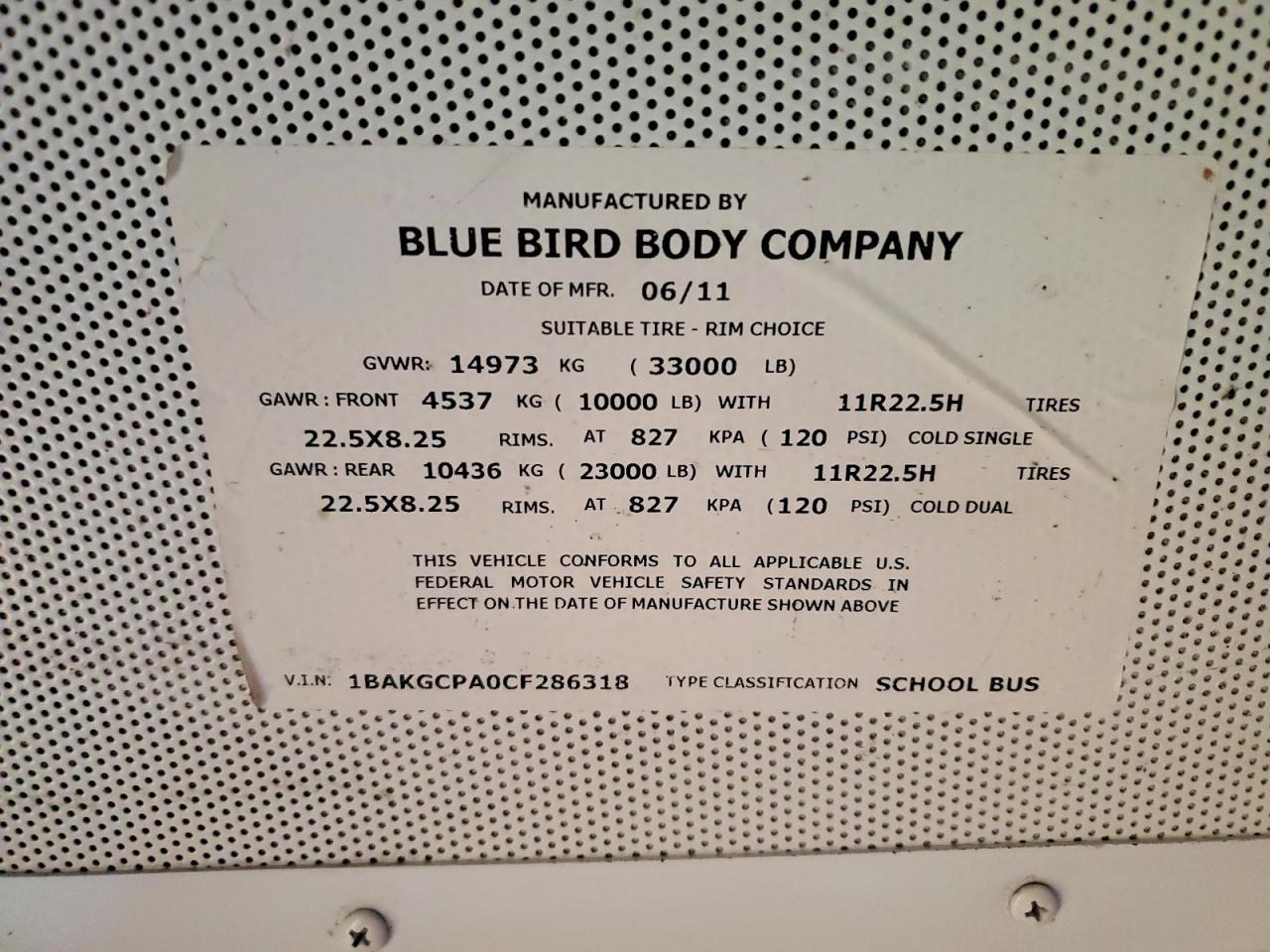 2012 Bluebird BB Conventional School Bus