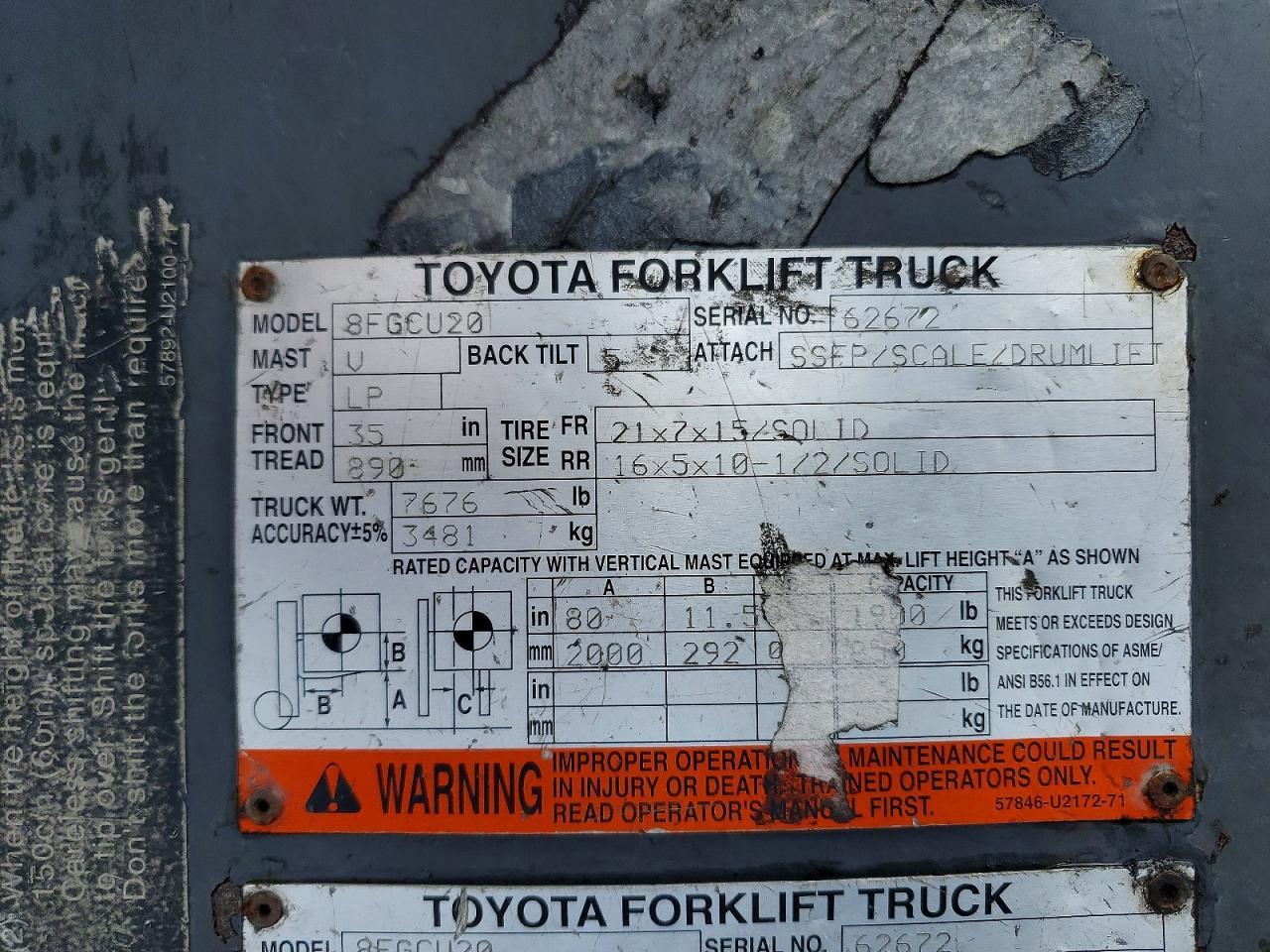 2014 Toyota 8FGCU20 Forklift