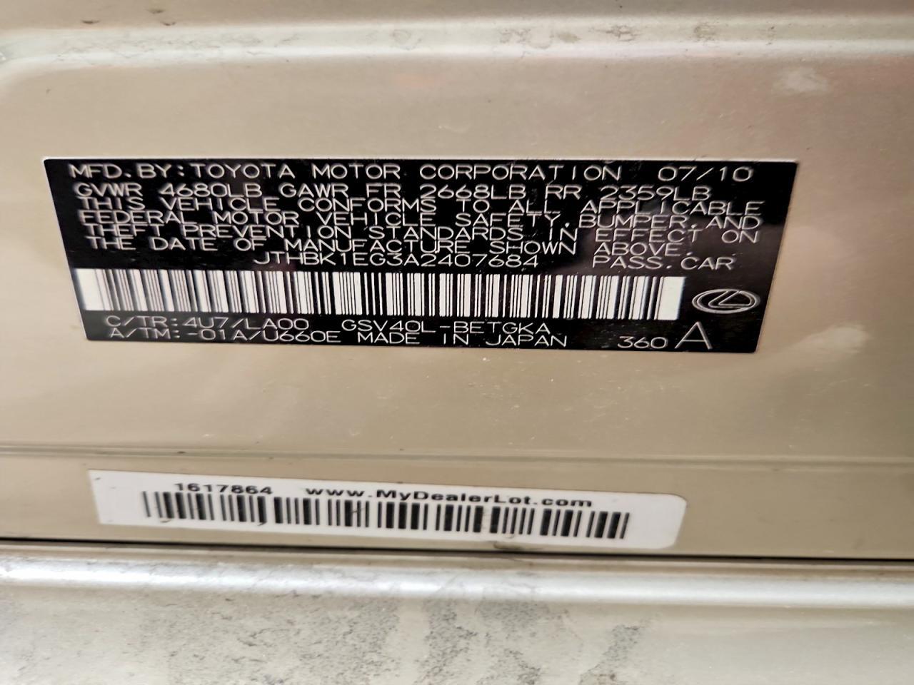 2010 Lexus Es 350 Base