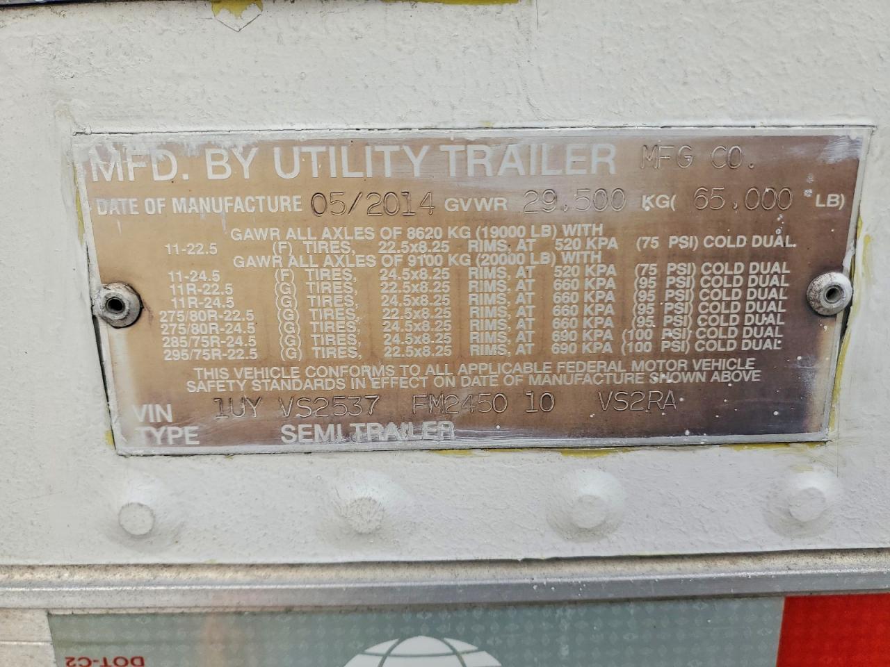 2015 Utility VS2RA Refrigerated Van Trailer