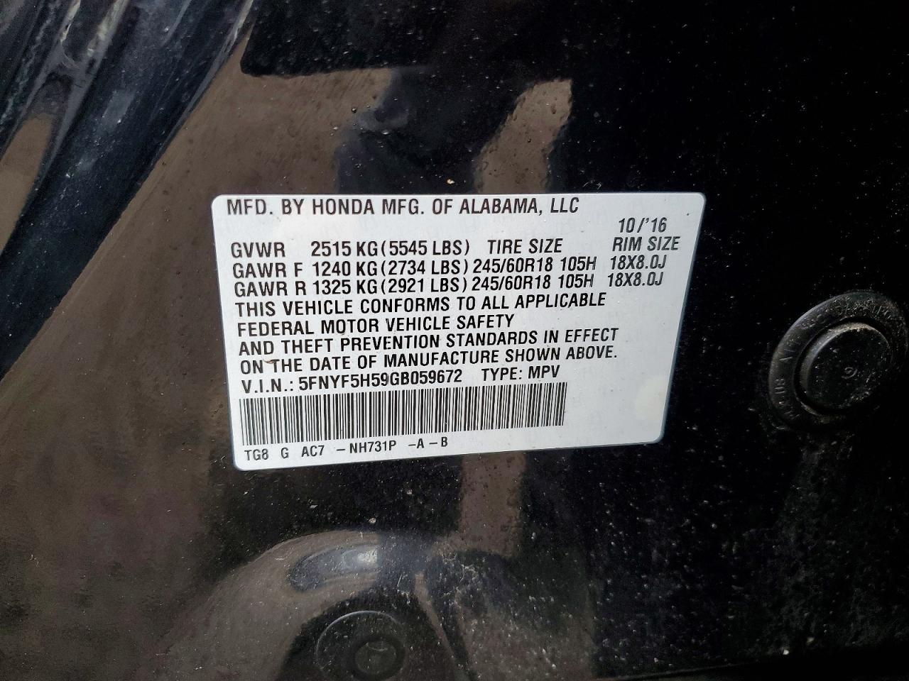 2016 Honda Pilot exl