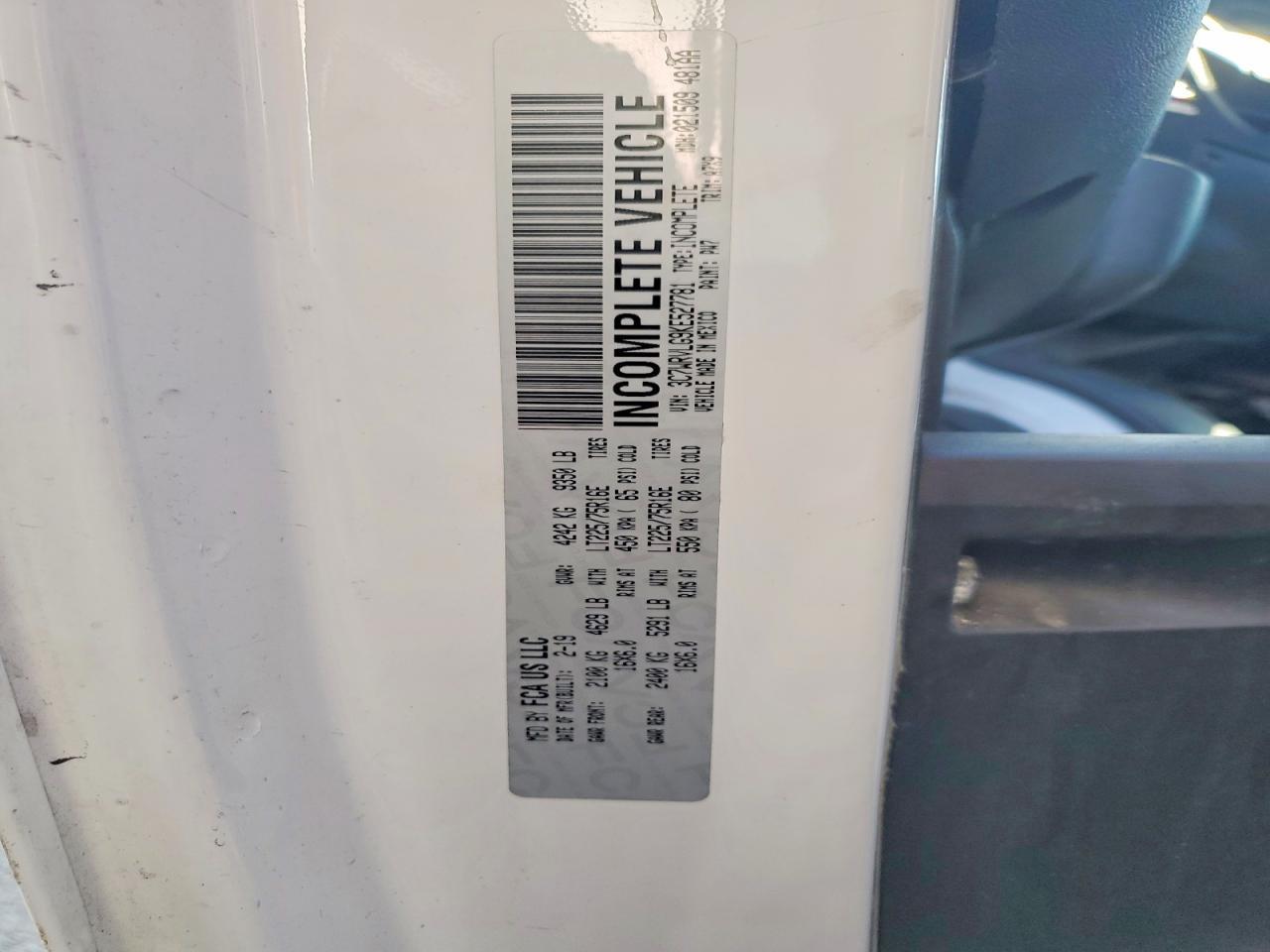 2019 Dodge RAM Promaster 3500 BOX Truck