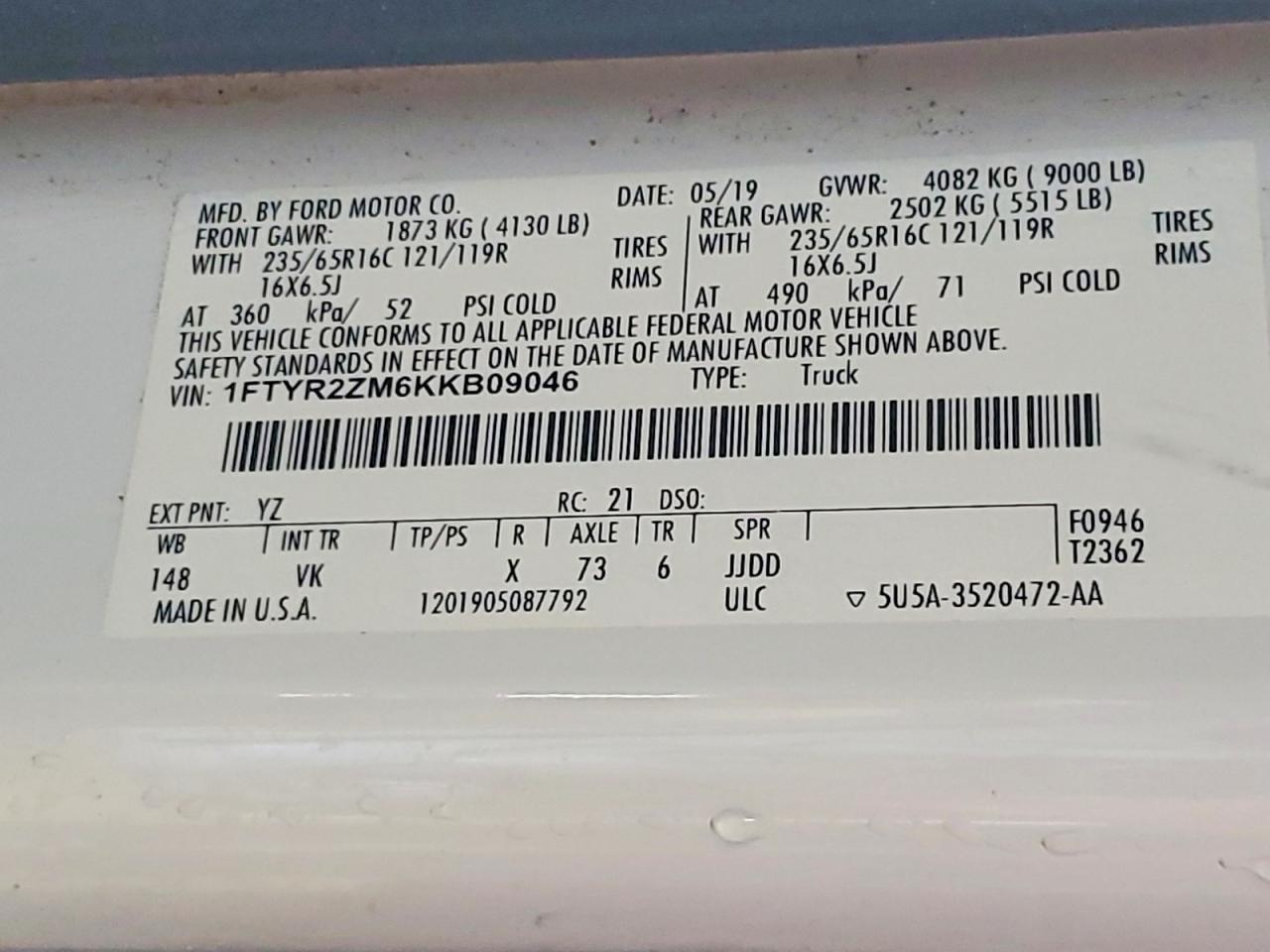 2019 Ford Transit 250 Utility / Service Van