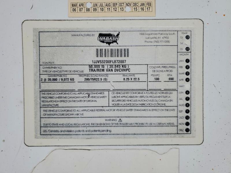 2015 Arrow 2015 Wabash Dvcvhpc DRY Van Trailer