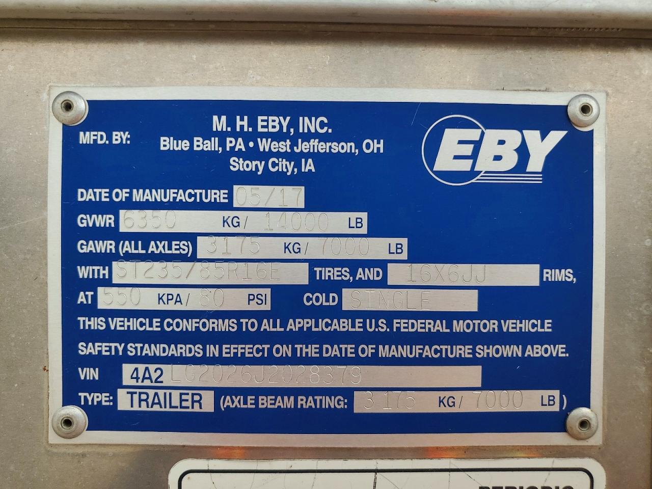 2018 EBY Livestock Trailer