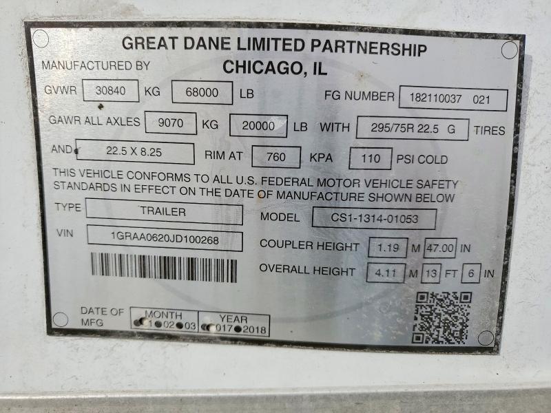 2018 Great Dane 2018 Great Dane CS1-1314-01053 DRY Van Trailer