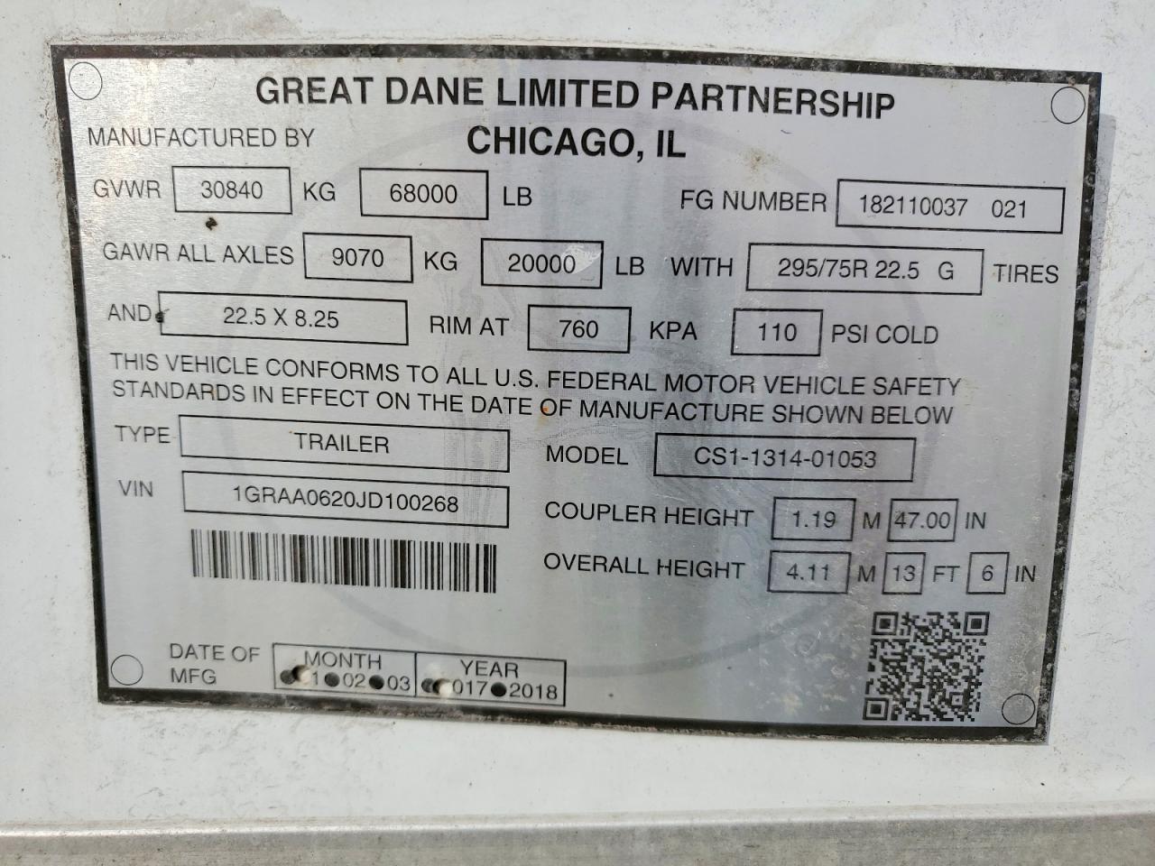 2018 Great Dane 2018 Great Dane CS1-1314-01053 DRY Van Trailer