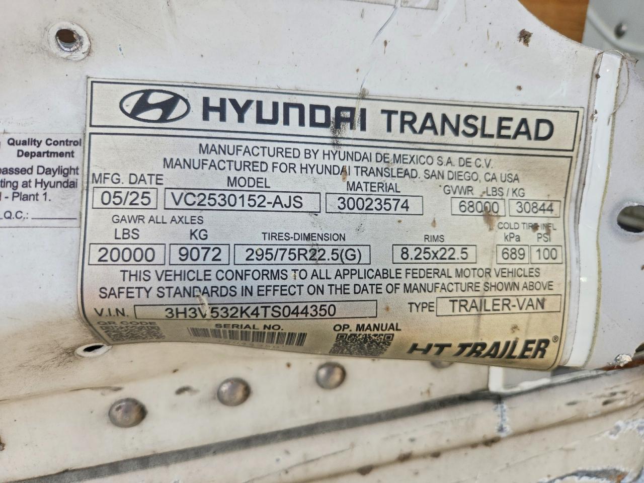 2026 Hyundai Translead Inc 2026 Hyundai Translead VC2530152-AJS DRY Van Trail