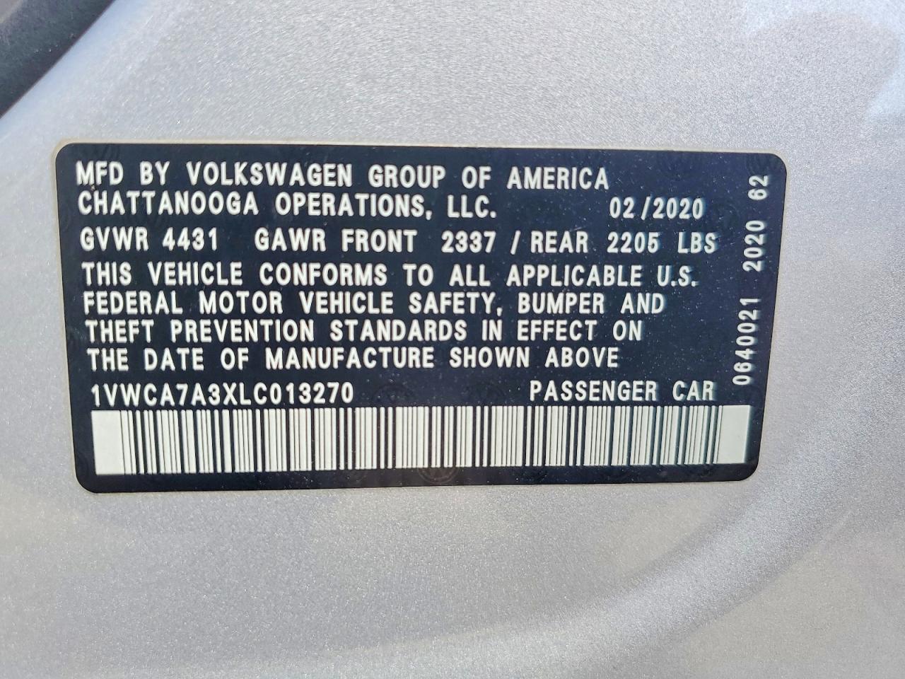 2020 Volkswagen Passat sel