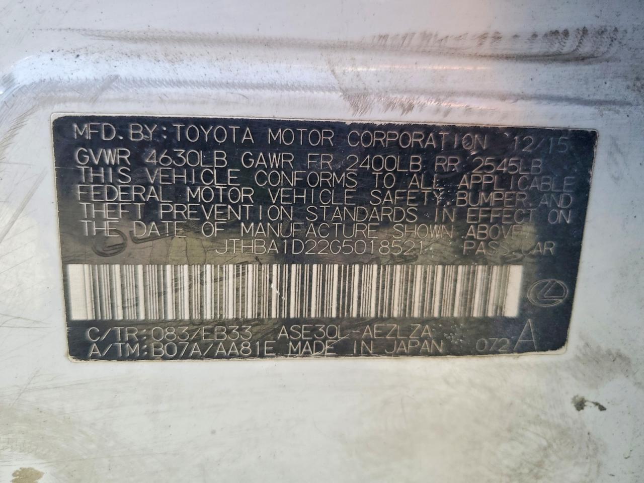 2016 Lexus Is 200t Base