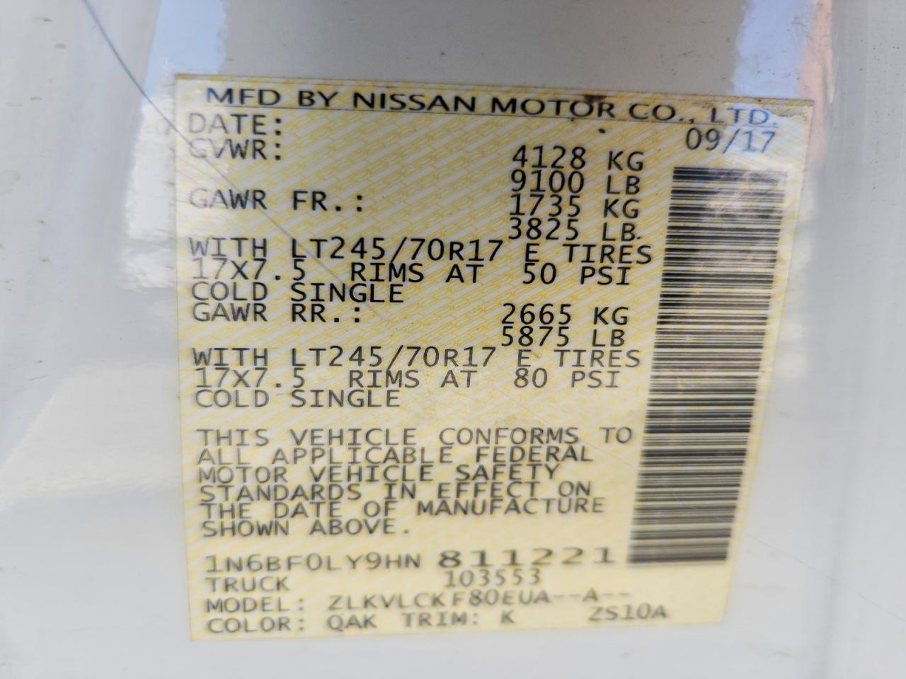 2017 Niss AN NV 2500 Utility / Service Van