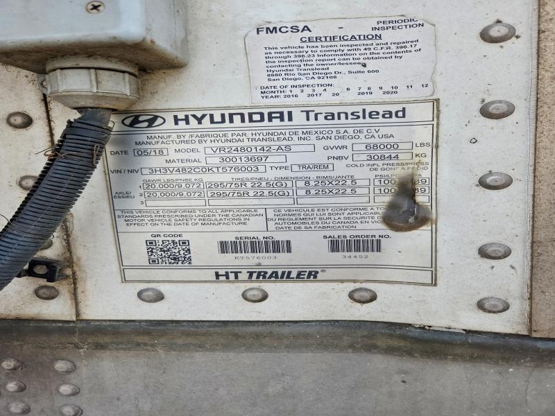 2019 Hyundai Translead Vr2480142-as Refrigerated van Trailer