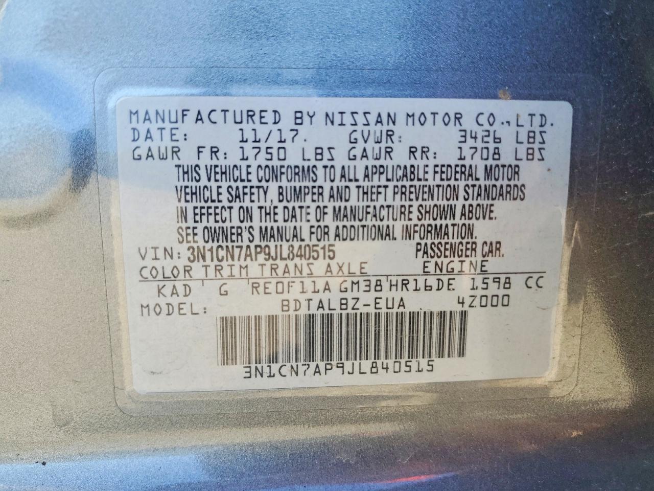 2018 Nissan Versa sv