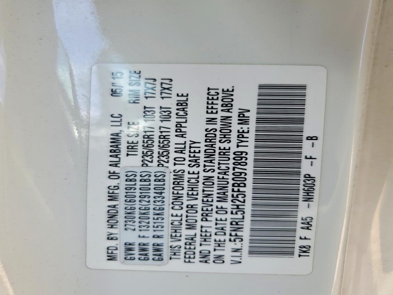 2015 Honda Odyssey lx