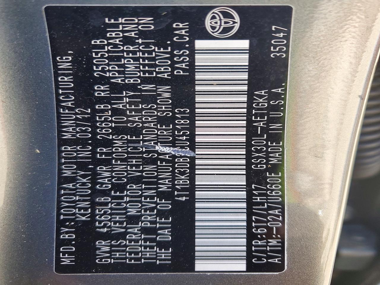 2012 Toyota Avalon Base