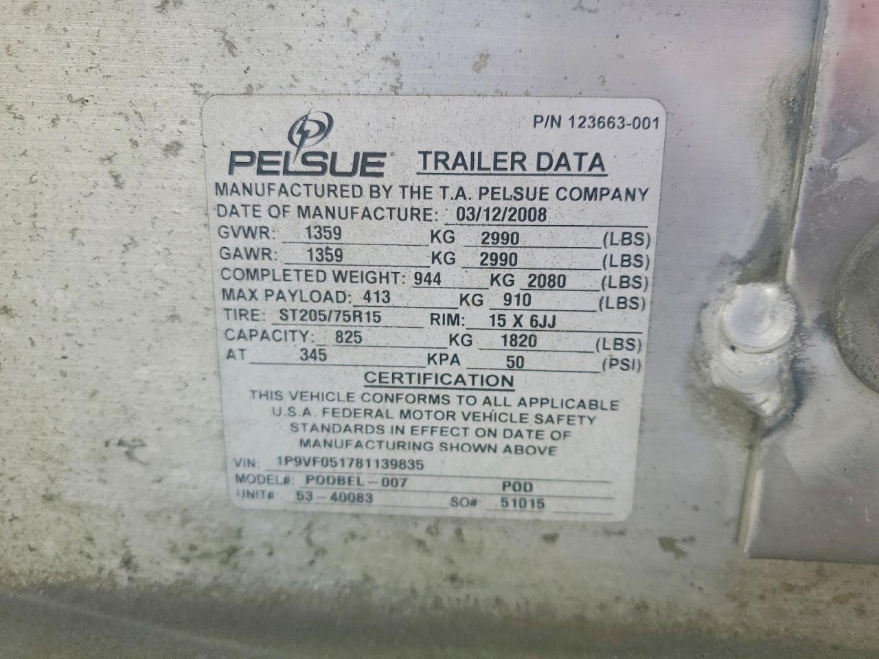 2008 Pelsue UE PODBEL-007 Fiber Optic Splicing Trailer