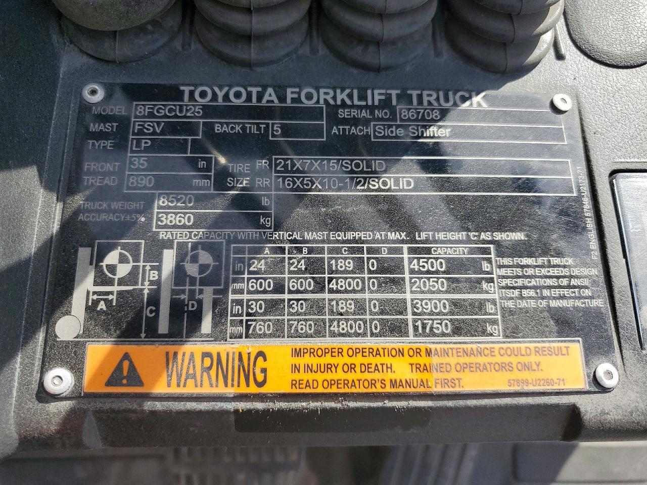 2017 Toyota 8FGCU25 Forklift