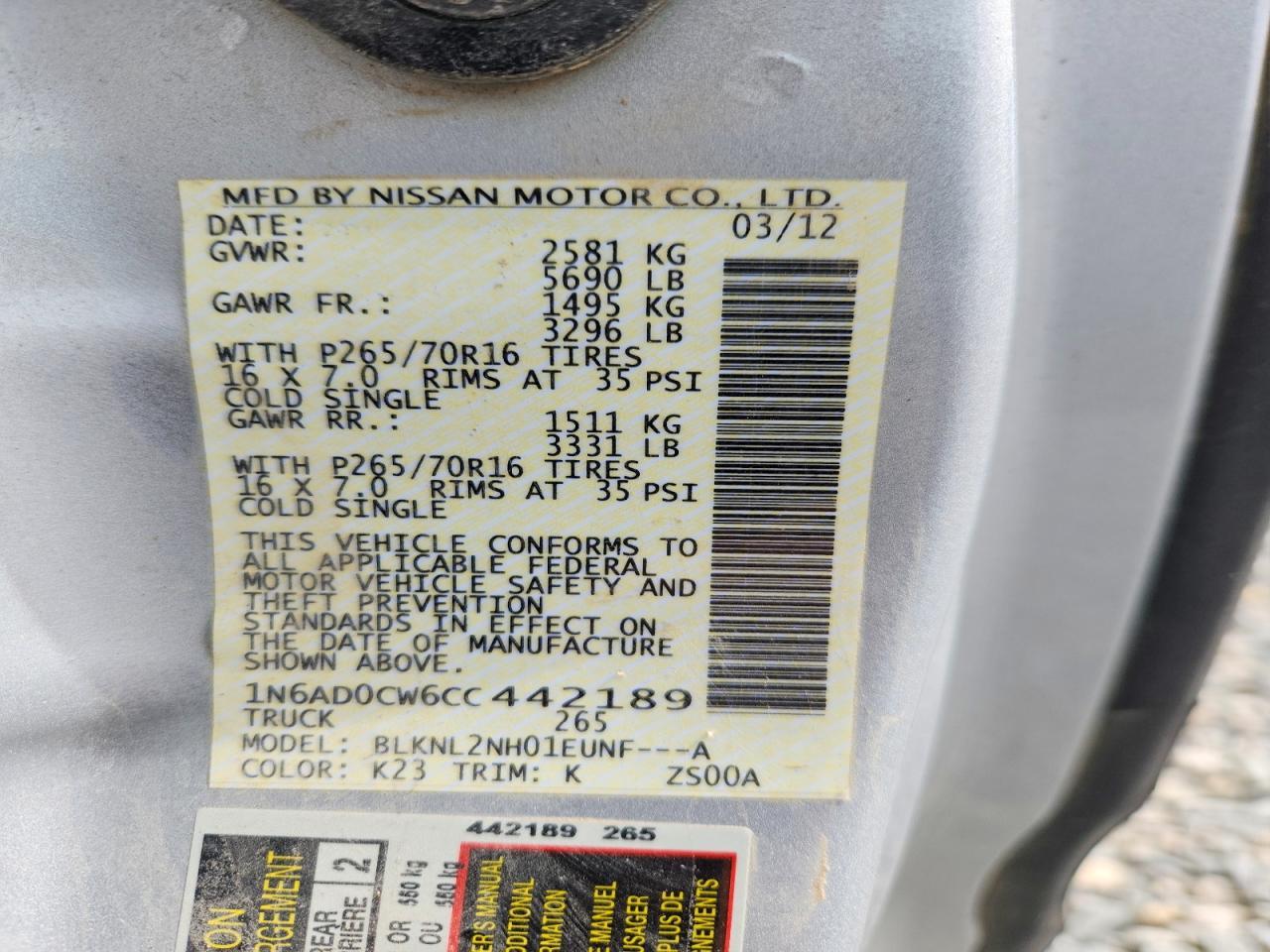 2012 Nissan Frontier SV V6