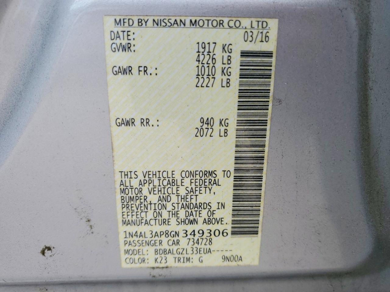 2016 Nissan Altima 2.5 s