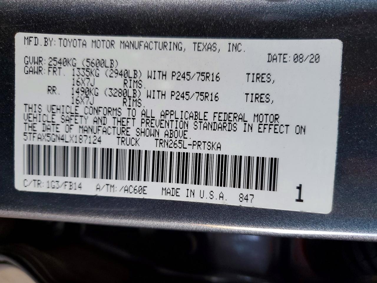 2020 Toyota Tacoma SR