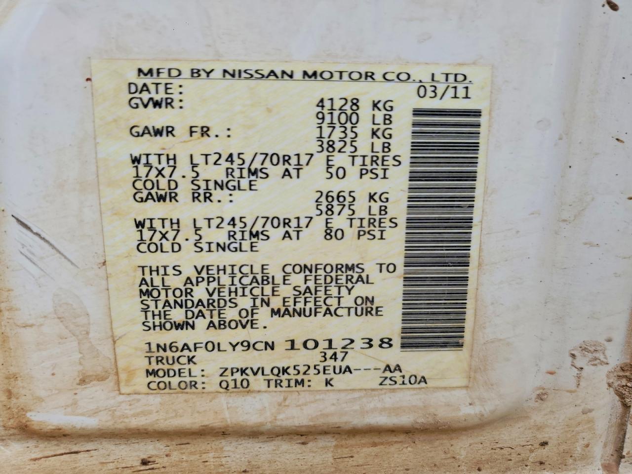 2012 Niss AN NV2500 Delivery Van
