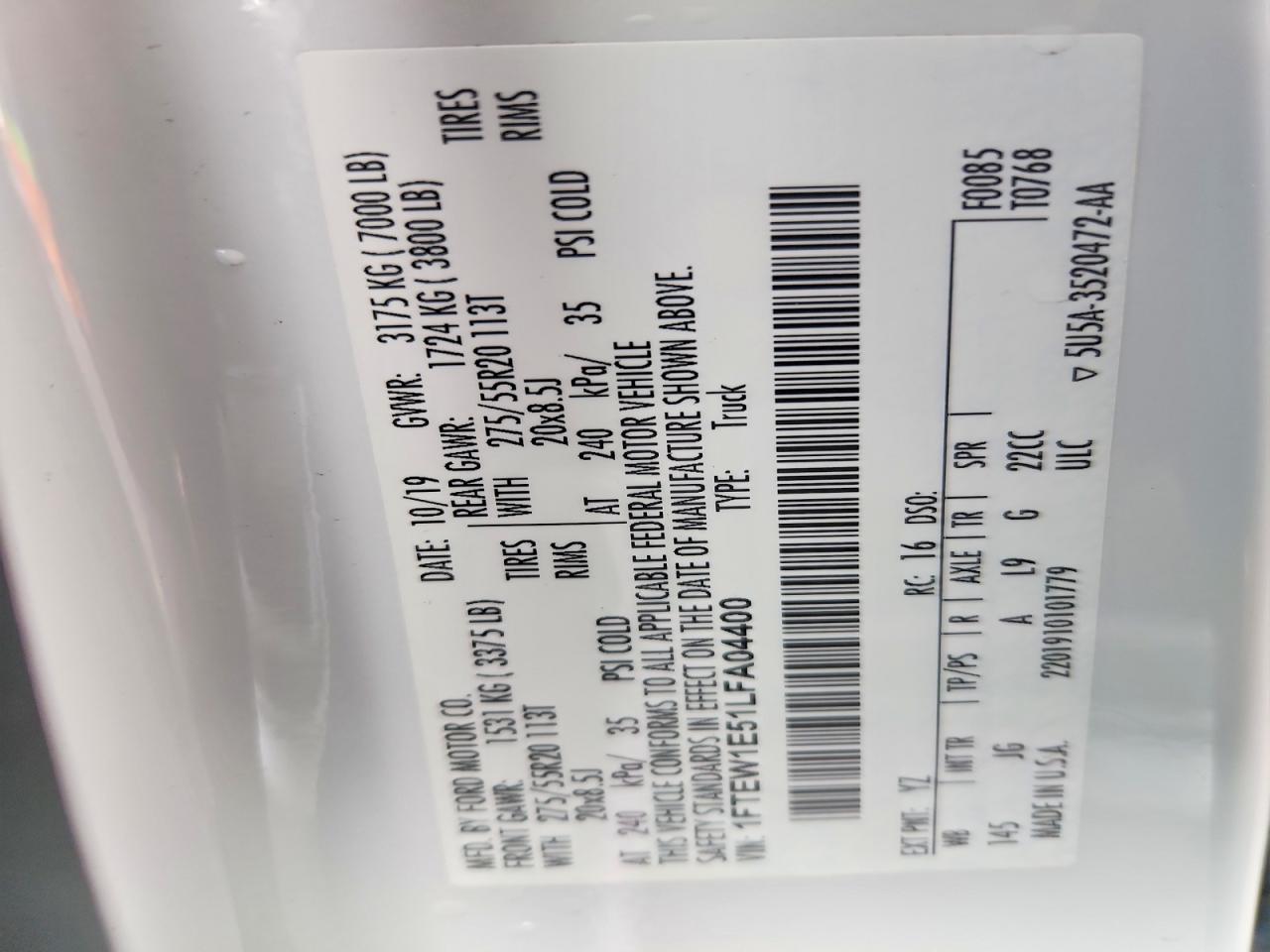 2020 Ford F150 Supercrew