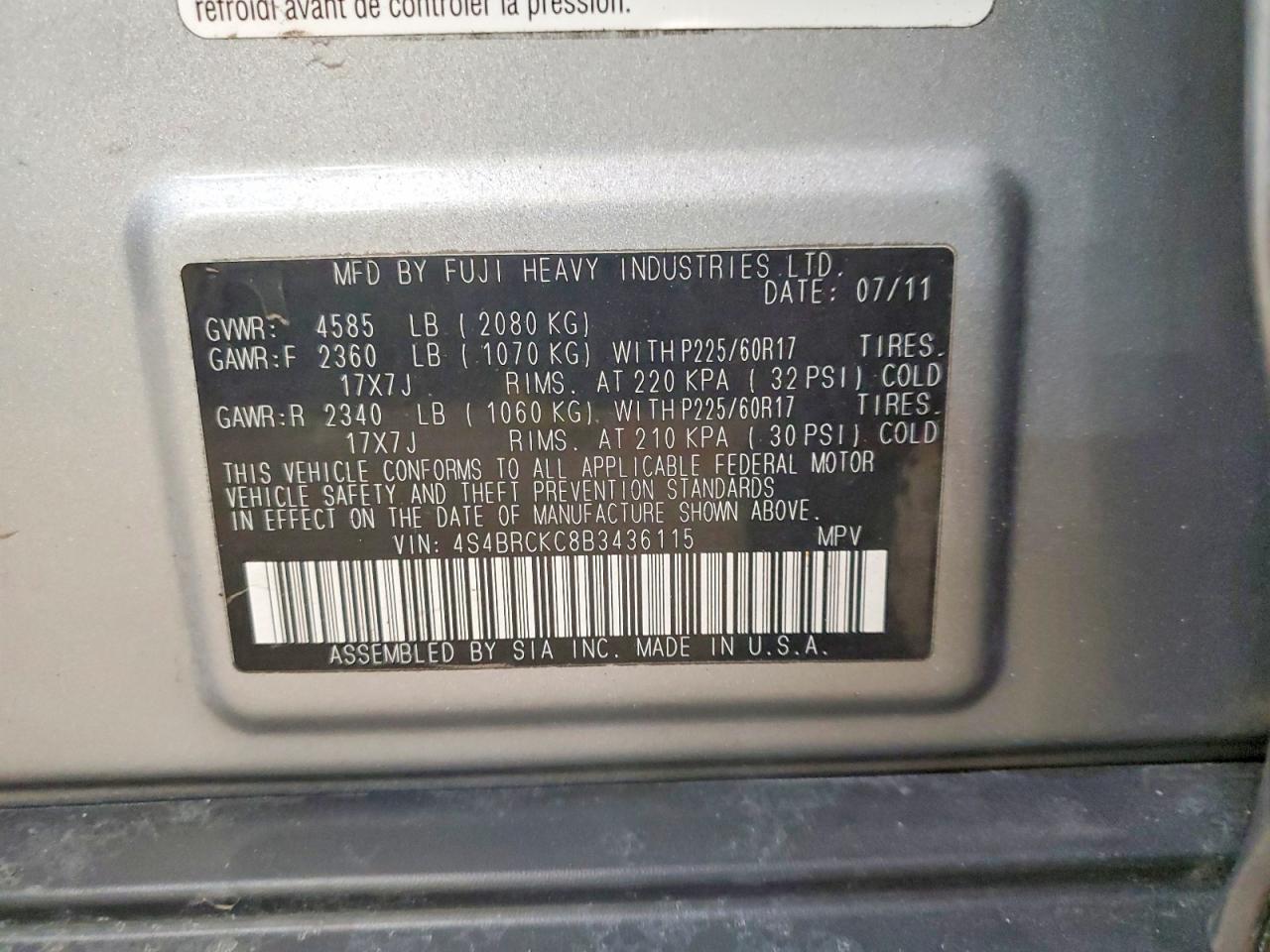 2011 Subaru Outback 2.5i Limited