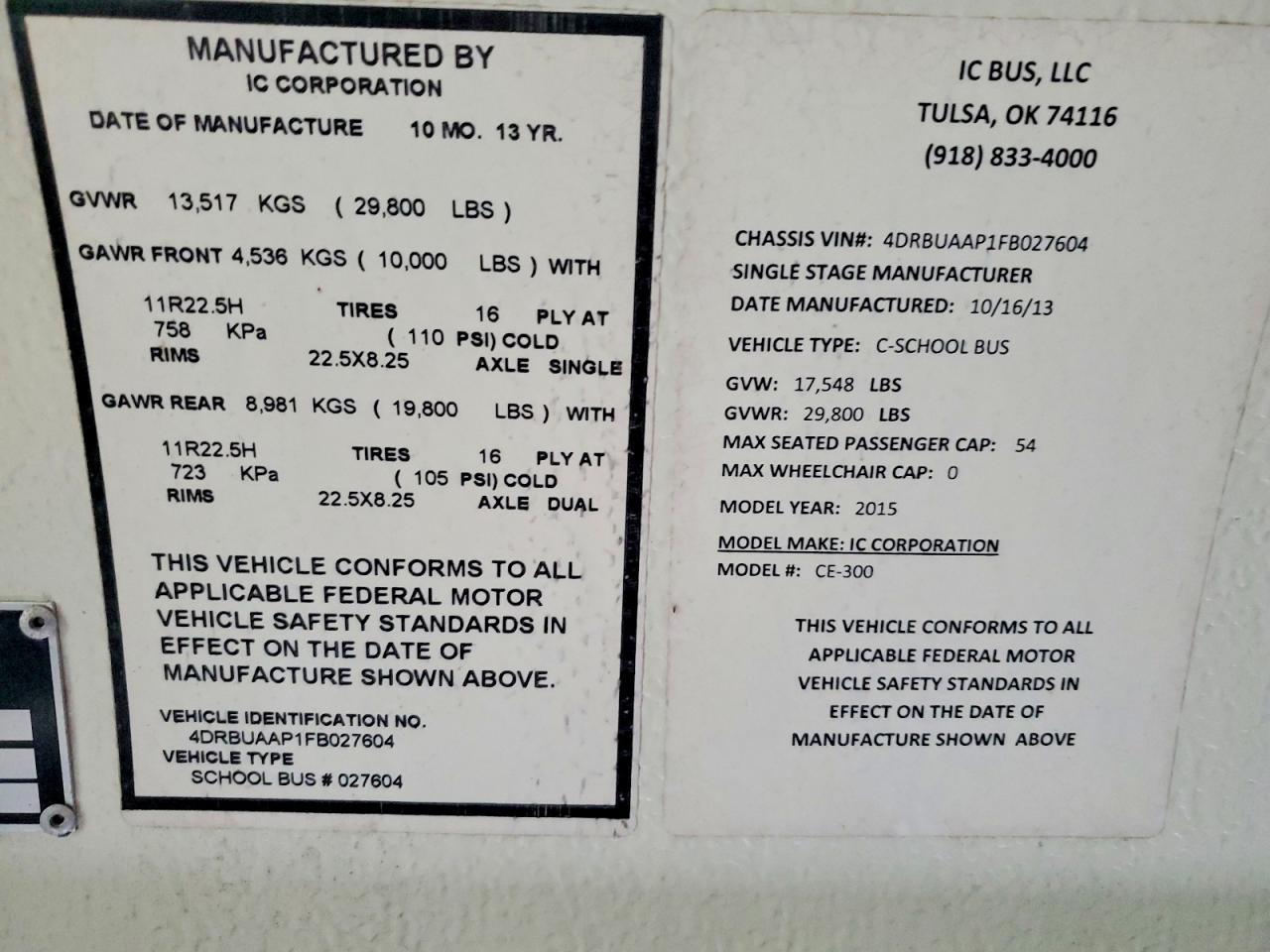 2015 Icrp 2015 IC Corporation CE Series School-School Bus