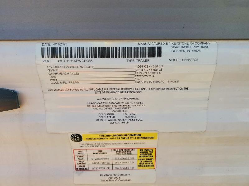 2023 Unknown 2023 Keystone HI186SS23 Camper