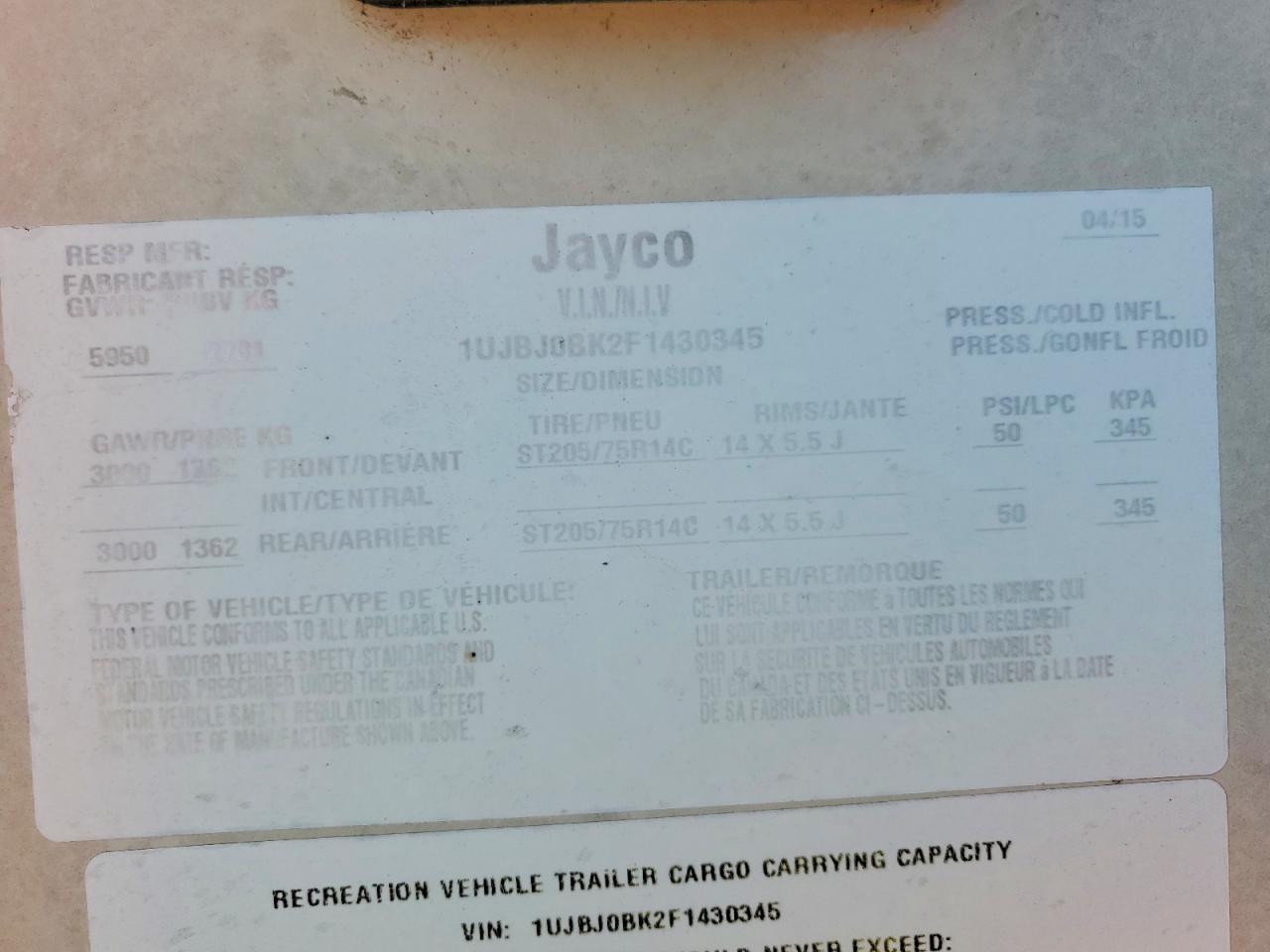 2015 Jayco White Hawk