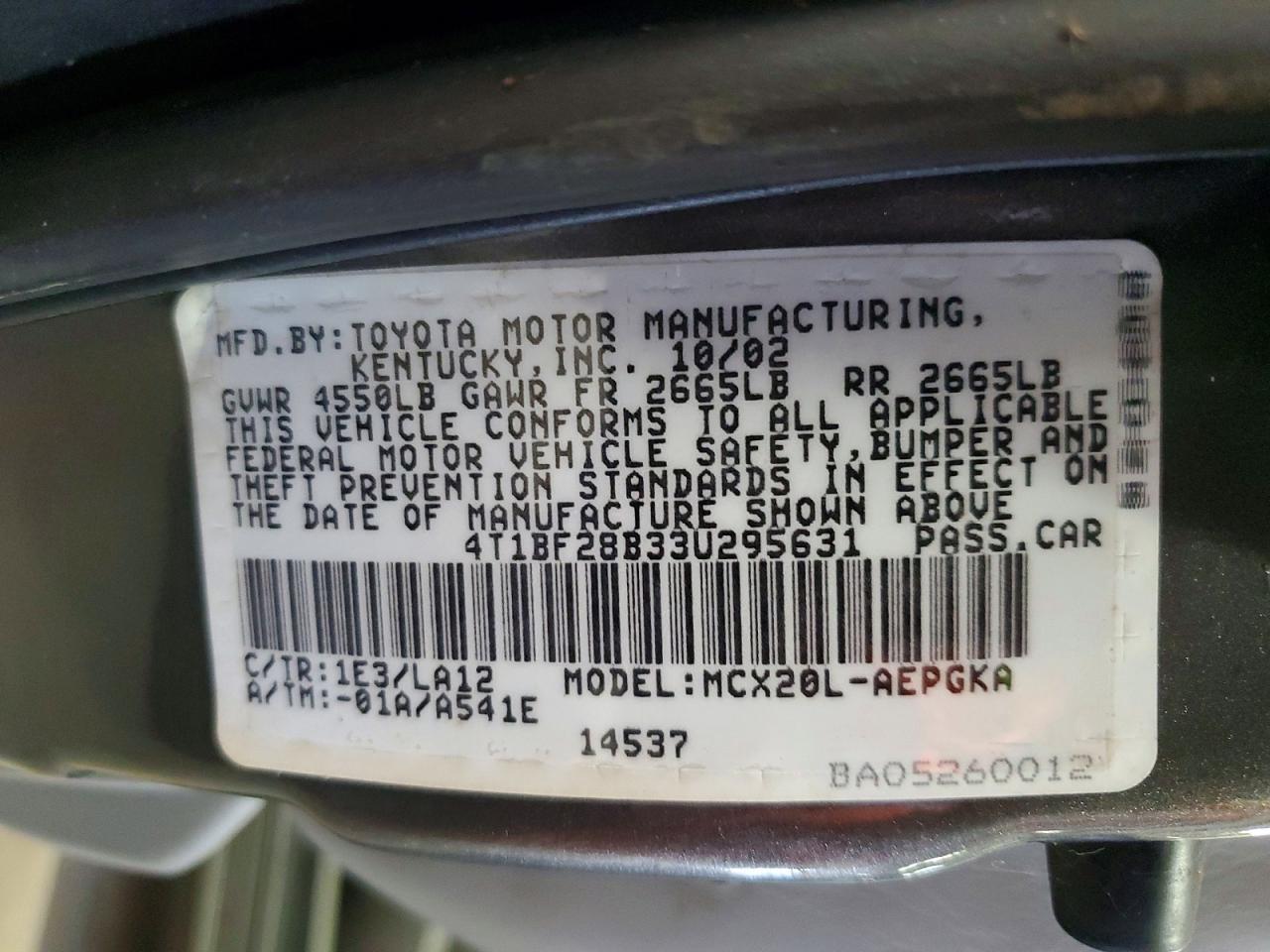 2003 Toyota Avalon xls