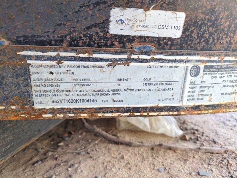 2019 Falcon VT16 Utility Trailer