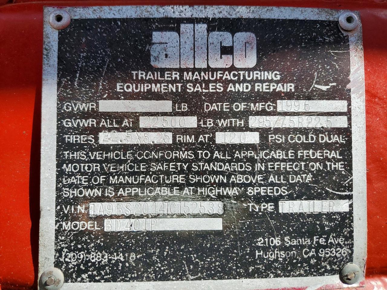 1996 Allco O BD40IP Feed Delivery Trailer