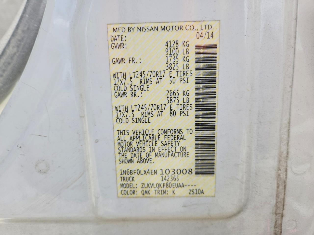 2014 Nissan NV 2500 HD S