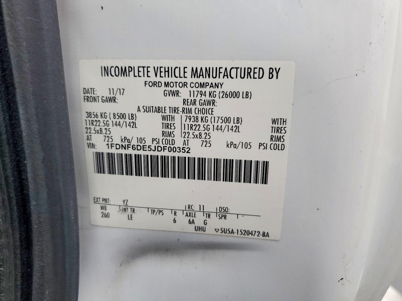 2018 Ford F650 Super Duty Truck Cab AND Chassis