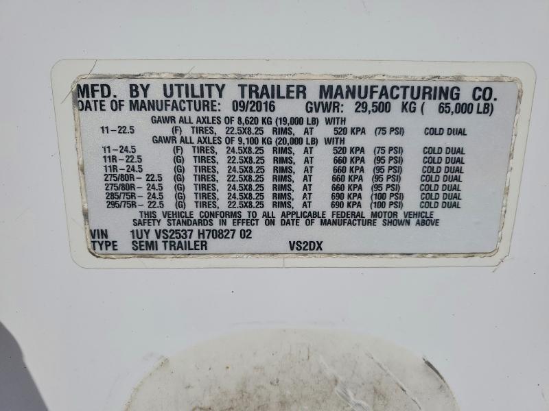 2017 Utility VS2DX DRY Van Trailer