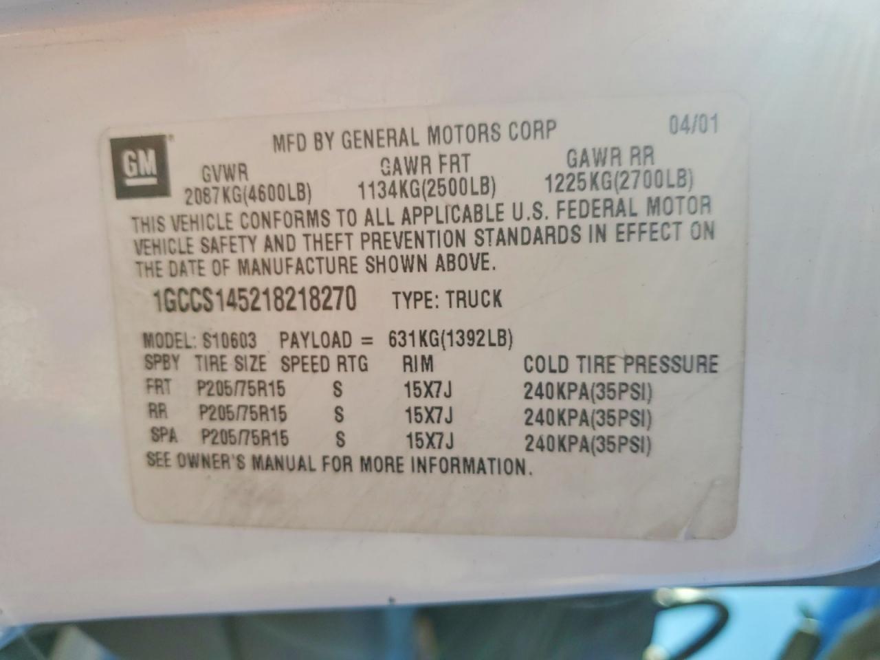 2001 Chevrolet S Truck S10