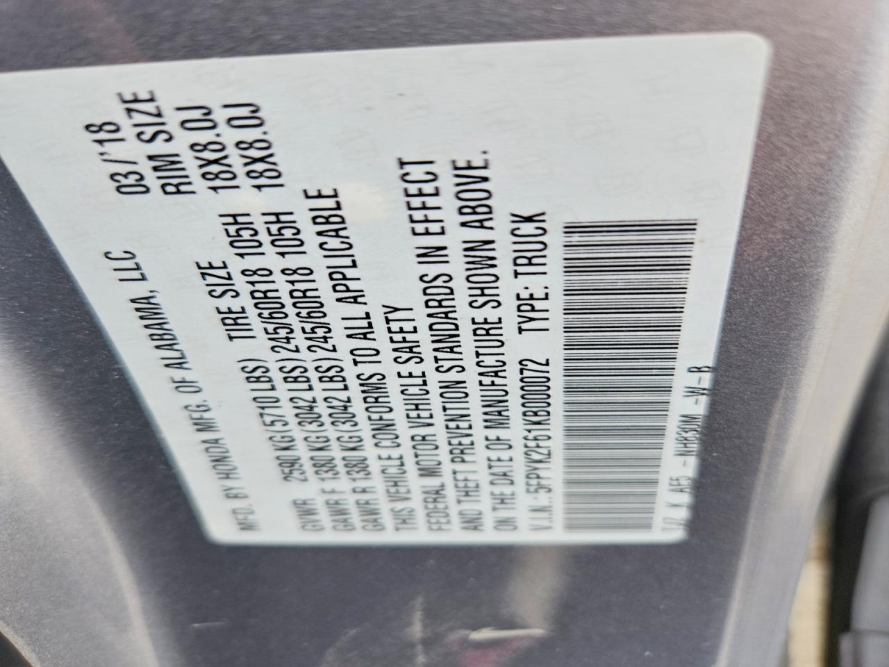 2019 Honda Ridgeline RTL